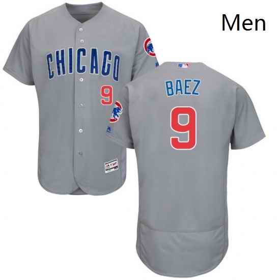 Mens Majestic Chicago Cubs 9 Javier Baez Grey Road Flex Base Authentic Collection MLB Jersey